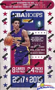2017/18 panini hoops nba basketball enormous factory sealed hobby box with two autographs & 192 cards! look for rookies & autographs of lonzo ball, markell fultz, jayson tatum & many more! wowzzer!