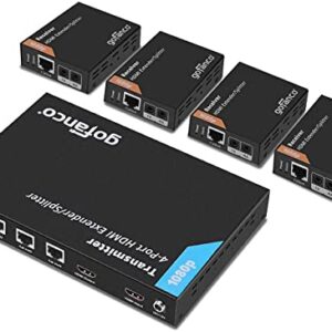 gofanco Prophecy 1080p 1x4 HDMI Extender Splitter Over Cat5e/Cat6/Cat7 Ethernet Cable with HDMI Loopout - Up to 50m/165ft - EDID Management, Bi-Directional IR Control, 1 in 4 Out (HDExt4P-Pro)