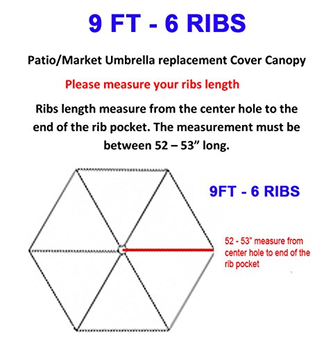 BELLRINO Replacement * Peacock Blue * Umbrella Canopy for 9 ft 6 Ribs (Canopy Only) (Peacock BLUE-96)