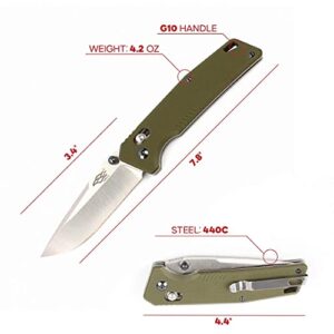 GANZO Firebird F7601 Pocket Folding Knife 440C Stainless Steel Blade G-10 Anti-Slip Handle with Clip Hunting Gear Fishing Camping Folder Outdoor EDC Knife (Green)