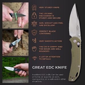 Firebird GANZO F753M1 Pocket Folding Knife Anti-Slip G-10 Handle with Clip 440C Stainless Steel Blade Camping Hunting Gear Fishing Folder Outdoor EDC Knife (Green)