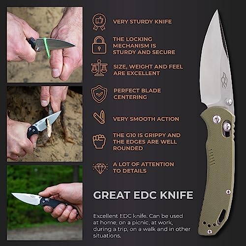 Firebird GANZO F753M1 Pocket Folding Knife Anti-Slip G-10 Handle with Clip 440C Stainless Steel Blade Camping Hunting Gear Fishing Folder Outdoor EDC Knife (Green)