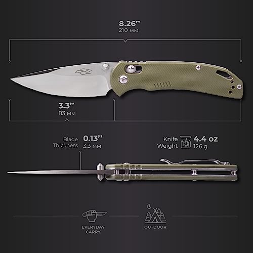 Firebird GANZO F753M1 Pocket Folding Knife Anti-Slip G-10 Handle with Clip 440C Stainless Steel Blade Camping Hunting Gear Fishing Folder Outdoor EDC Knife (Green)