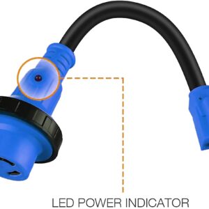 Miady 15A Male to 30A Female Locking Connector RV Adapter Cord 12" Camper Dogbone Adapter with LED Power Indicator (STW 10/3 Cord)