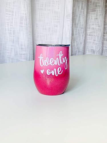 21st Birthday Gifts for Her Unique Glitter Coffee Mug or Stemless Wine Glass Tumbler 0156