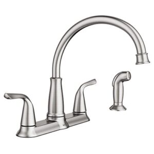 moen brecklyn 2-handle standard kitchen faucet with side sprayer in spot resist stainless