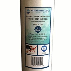 WFD, WF-SP105-BB 4.5"x10" 5 Micron Sediment Water Filter Cartridge, Spun Polypropylene, Fits in 10" Big Blue (BB) Housings of Filtration Systems for Whole House (2 Pack)