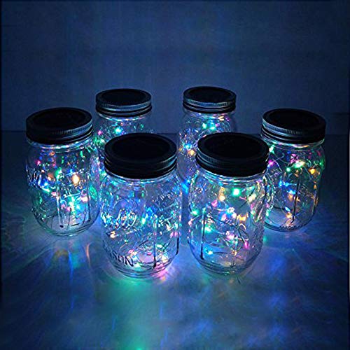 Decorman Solar Mason Jar Lid Lights, 6 Pack 20 LED Waterproof String Fairy Star Firefly Jar Lids Lights for Patio Garden Yard Lawn Party Wedding Christmas Decoration(Jars & Hangers Not Included)