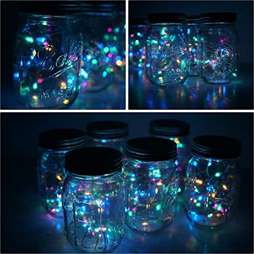 Decorman Solar Mason Jar Lid Lights, 6 Pack 20 LED Waterproof String Fairy Star Firefly Jar Lids Lights for Patio Garden Yard Lawn Party Wedding Christmas Decoration(Jars & Hangers Not Included)