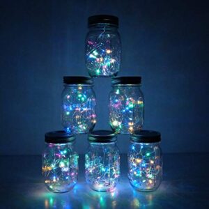 Decorman Solar Mason Jar Lid Lights, 6 Pack 20 LED Waterproof String Fairy Star Firefly Jar Lids Lights for Patio Garden Yard Lawn Party Wedding Christmas Decoration(Jars & Hangers Not Included)