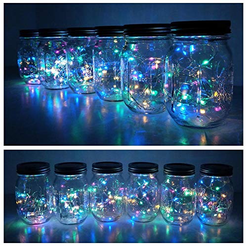 Decorman Solar Mason Jar Lid Lights, 6 Pack 20 LED Waterproof String Fairy Star Firefly Jar Lids Lights for Patio Garden Yard Lawn Party Wedding Christmas Decoration(Jars & Hangers Not Included)