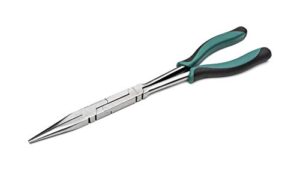 sata straight body double x-pliers, with green handles & a long-nose design for access in tight spaces - st70711