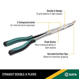 SATA Straight Body Double x-Pliers, with Green Handles & A Long-Nose Design for Access in Tight Spaces - ST70711