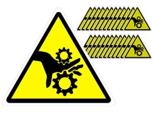(25 pack) - 3" modern triangular pinch point safety stickers - yellow and black pinch point safety stickers