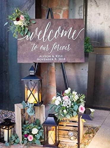 Custom Wooden Welcome Sign for Rustic Weddings: Display Date & Couple Name, Personalized Welcome Wedding Sign, Weathered Oak Stain Wood Sign, Wedding & Reception Decorations