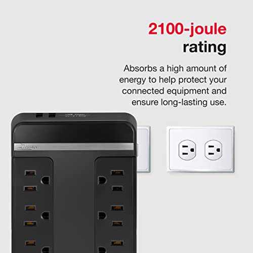 Rocketfish 6-Outlet/2-USB Swivel Wall Tap Surge Protector - Provides Protection & Convenient Mobile Phone Charging - Black