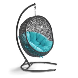 modway eei-739-trq-set encase wicker rattan outdoor patio porch lounge egg, swing chair with stand, turquoise