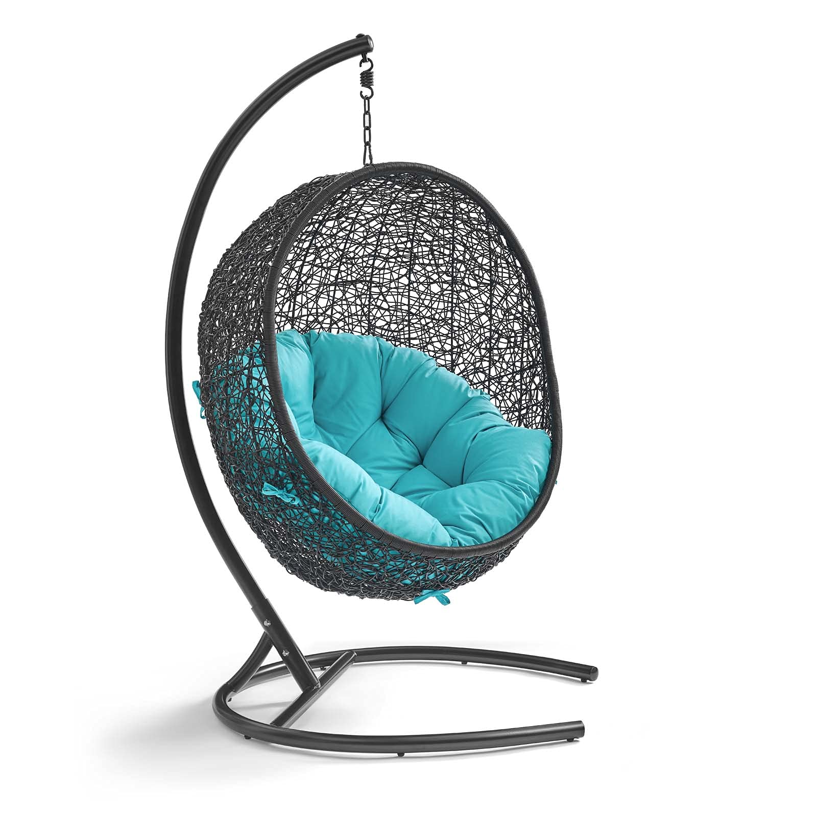 Modway EEI-739-TRQ-SET Encase Wicker Rattan Outdoor Patio Porch Lounge Egg, Swing Chair with Stand, Turquoise