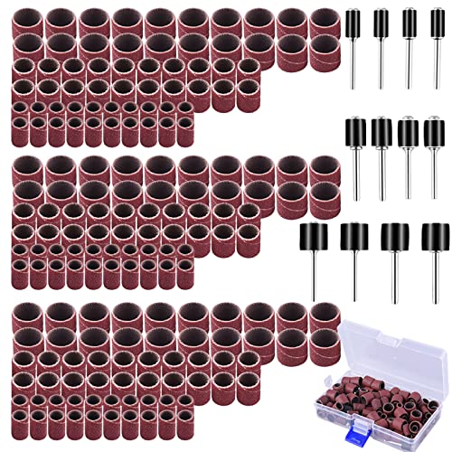 AUSTOR 192 Pcs Sanding Drum Kit with Free Box Including 180 Pcs Drum Sander Nail Sanding Band Sleeves and 12 Pcs Drum Mandrels