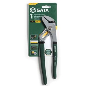 SATA 10-Inch Tongue-and-Groove Pliers, Straight Jaw Design, with Chrome Vanadium Steel Construction and Green Dipped Handles - ST70412ST