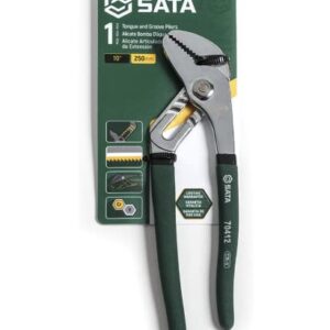 SATA 10-Inch Tongue-and-Groove Pliers, Straight Jaw Design, with Chrome Vanadium Steel Construction and Green Dipped Handles - ST70412ST