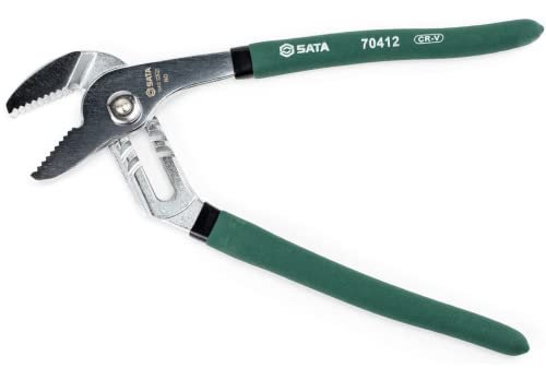 SATA 10-Inch Tongue-and-Groove Pliers, Straight Jaw Design, with Chrome Vanadium Steel Construction and Green Dipped Handles - ST70412ST