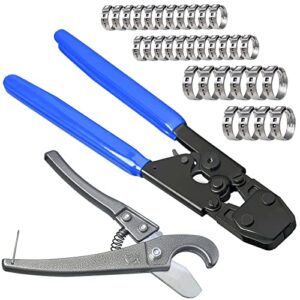 JWGJW Pex Cinch Clamp Fastening Tool with a cutting tool for 3/8 to 1-inch Stainless Steel Clamps with 1/2" 22PCS and 3/4" 10PCS PEX Clamps(003)