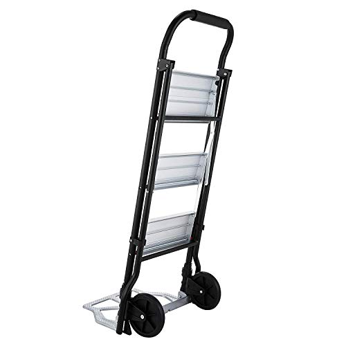 Mophorn Step Ladder 2-in-1 Convertible Aluminum Folding Step Ladder 175LBS Hand Truck Cart Dolly with Two Wheels (3-Steps)