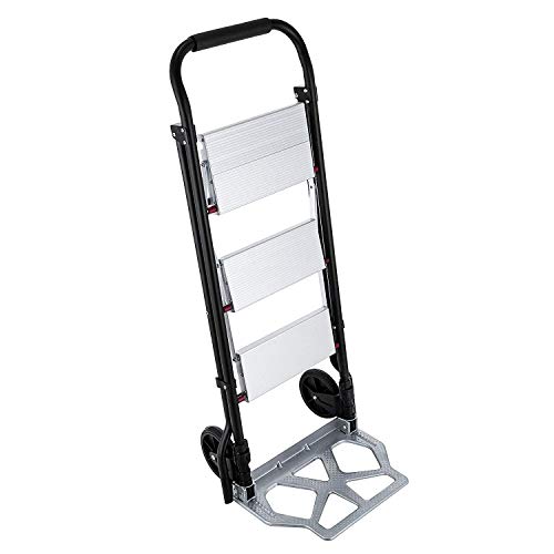 Mophorn Step Ladder 2-in-1 Convertible Aluminum Folding Step Ladder 175LBS Hand Truck Cart Dolly with Two Wheels (3-Steps)