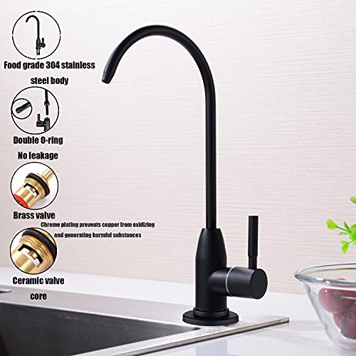 Drinking Water Faucet SUS304 Stainless Steel 100% Lead-Free Heavy Duty Faucet 90° Single Handle 360° Swing Spout Brass Ceramic Cartridge Matte Black