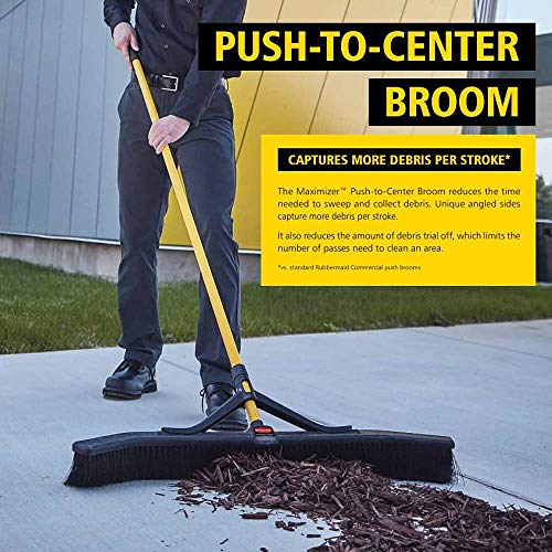 Rubbermaid Commercial Products Maximizer Push-to-Center Broom with Fine Bristle, 36" Wide, Black (2018730)