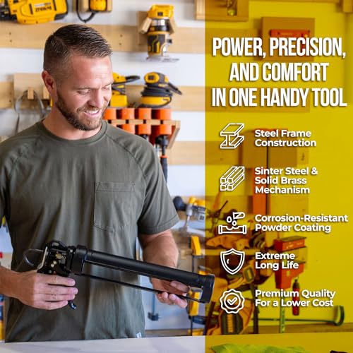 AWF PRO Caulking Gun - Heavy Duty, Rotating Barrel, 29 oz Caulk Gun, 18:1 Thrust Ratio, Ideal For Contractors and DIY. Features Ladder Hook, Sintered Steel Catch Plate, Pivoting Barrel