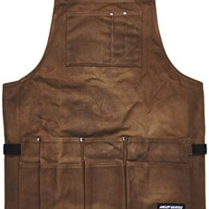 Angry Beaver Waxed Canvas Work Shop Apron For Men, Wood Workers Apron, Adjustable Construction or Craftsman Shop Apron with Utility Pockets and Tool Loop