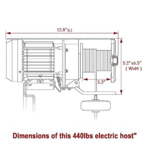 Partsam 440Lbs Lift Electric Hoist Crane Remote Control Power System, 110V Electric Hoist Zinc-Plated Steel Wire Overhead Crane Garage Ceiling Pulley Winch w/Straps (w/Emergency Stop Switch)