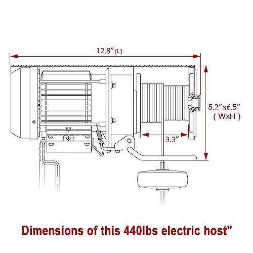 Partsam 440Lbs Lift Electric Hoist Crane Remote Control Power System, 110V Electric Hoist Zinc-Plated Steel Wire Overhead Crane Garage Ceiling Pulley Winch w/Straps (w/Emergency Stop Switch)