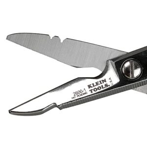 Klein Tools 26001 Scissors, All-Purpose Electrician's Scissors with Cable Cutting Notch, Serrated Blades, Deburr Notch, 6.75-Inch