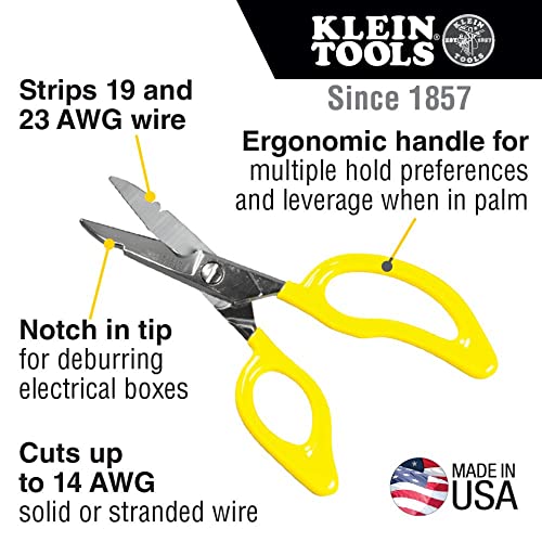 Klein Tools 26001 Scissors, All-Purpose Electrician's Scissors with Cable Cutting Notch, Serrated Blades, Deburr Notch, 6.75-Inch