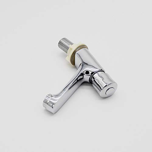 POMU Public Ktchen Bathroom Chrome Plated Self Closing Water Saving Time Delay Faucet Basin Sink Tap for Home or Outdoor Single Cold