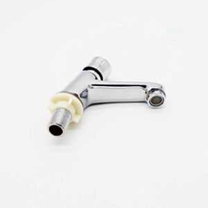 POMU Public Ktchen Bathroom Chrome Plated Self Closing Water Saving Time Delay Faucet Basin Sink Tap for Home or Outdoor Single Cold