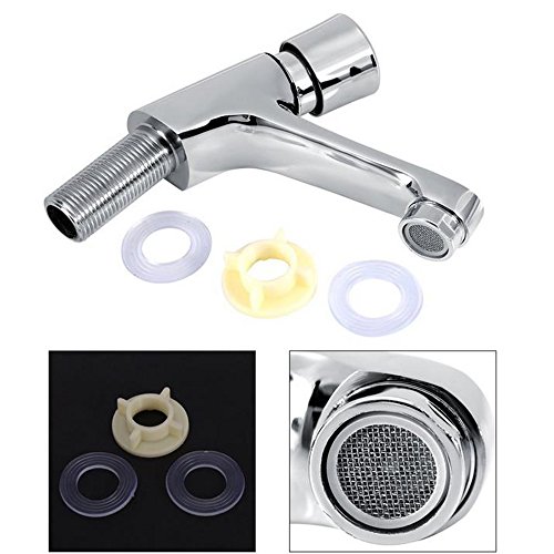 POMU Public Ktchen Bathroom Chrome Plated Self Closing Water Saving Time Delay Faucet Basin Sink Tap for Home or Outdoor Single Cold