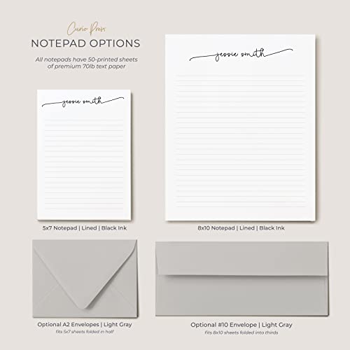 Pretty Swash Script Personalized Stationery - Small Notepad 5x7 w/ 50 Printed Sheets – Cute Personalized Stationery – Simple & Classy Desk Supplies – Customizable to 8x10 Inches - Swash Script Notepad