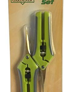 The Relaxed Gardener Gardening Scissors Set - Curved and Straight Titanium Coated Blade Micro Tip Pruning Shears - Super Sharp Trimmers for Plants with Anti-Rust Coating