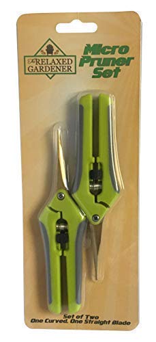 The Relaxed Gardener Gardening Scissors Set - Curved and Straight Titanium Coated Blade Micro Tip Pruning Shears - Super Sharp Trimmers for Plants with Anti-Rust Coating