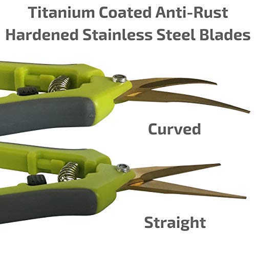 The Relaxed Gardener Gardening Scissors Set - Curved and Straight Titanium Coated Blade Micro Tip Pruning Shears - Super Sharp Trimmers for Plants with Anti-Rust Coating