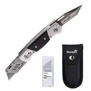 heavy duty folding utility knife dual blades/box cutter with nylon pouch + 5 sk5 blades (professional grade)