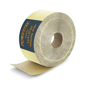 powertec 4ra1115 longboard continuous roll 2-3/4” by 25 yard sanding paper, gold 150 grit aluminum oxide abrasive adhesive backed sandpaper for woodworking