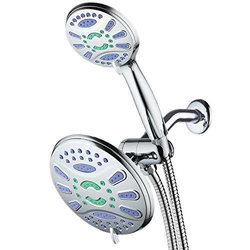 AquaStar Elite 3-in-1 High-Pressure 48-mode 7" Shower Head Combo with Microban Anti-Clog Jets for More Power & Less Cleaning! Extra-Long 5 ft. Stainless Steel Hose. All Chrome Finish