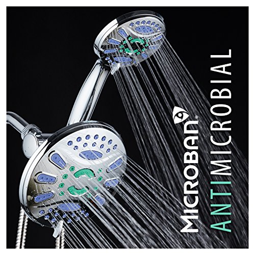 AquaStar Elite 3-in-1 High-Pressure 48-mode 7" Shower Head Combo with Microban Anti-Clog Jets for More Power & Less Cleaning! Extra-Long 5 ft. Stainless Steel Hose. All Chrome Finish