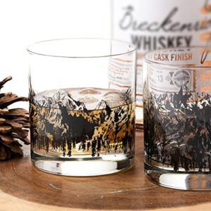 Black Lantern Whiskey Glasses – Mountain Range Rock Glass Set – Set of 2-11oz. Tumbler Glasses - Barware and Kitchen Glasses - Drinking Glasses - Glassware for Scotch Bourbon and Whiskey