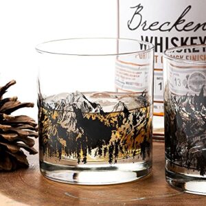 Black Lantern Whiskey Glasses – Mountain Range Rock Glass Set – Set of 2-11oz. Tumbler Glasses - Barware and Kitchen Glasses - Drinking Glasses - Glassware for Scotch Bourbon and Whiskey